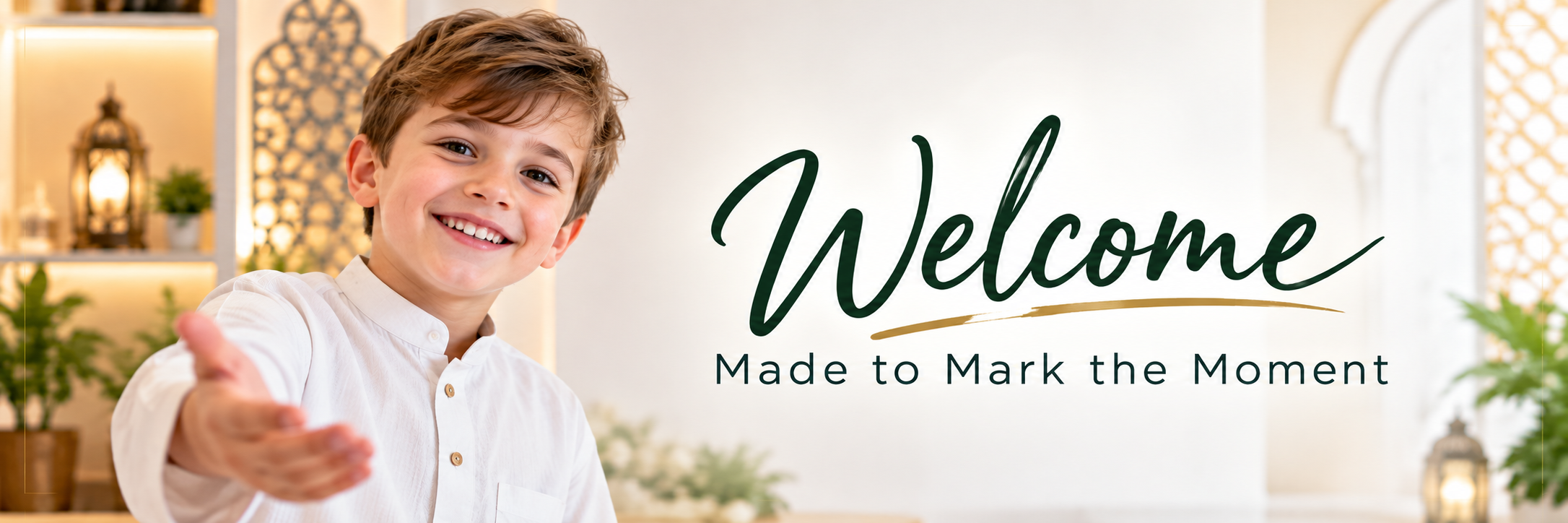 CAVEMARK welcome banner featuring a smiling child and personalised gifts for special occasions